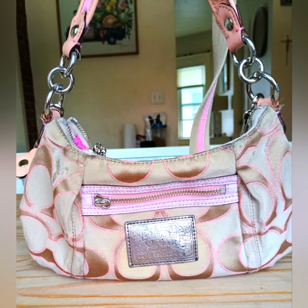 Small Coach Poppy Pink and Tan Shoulder Bag